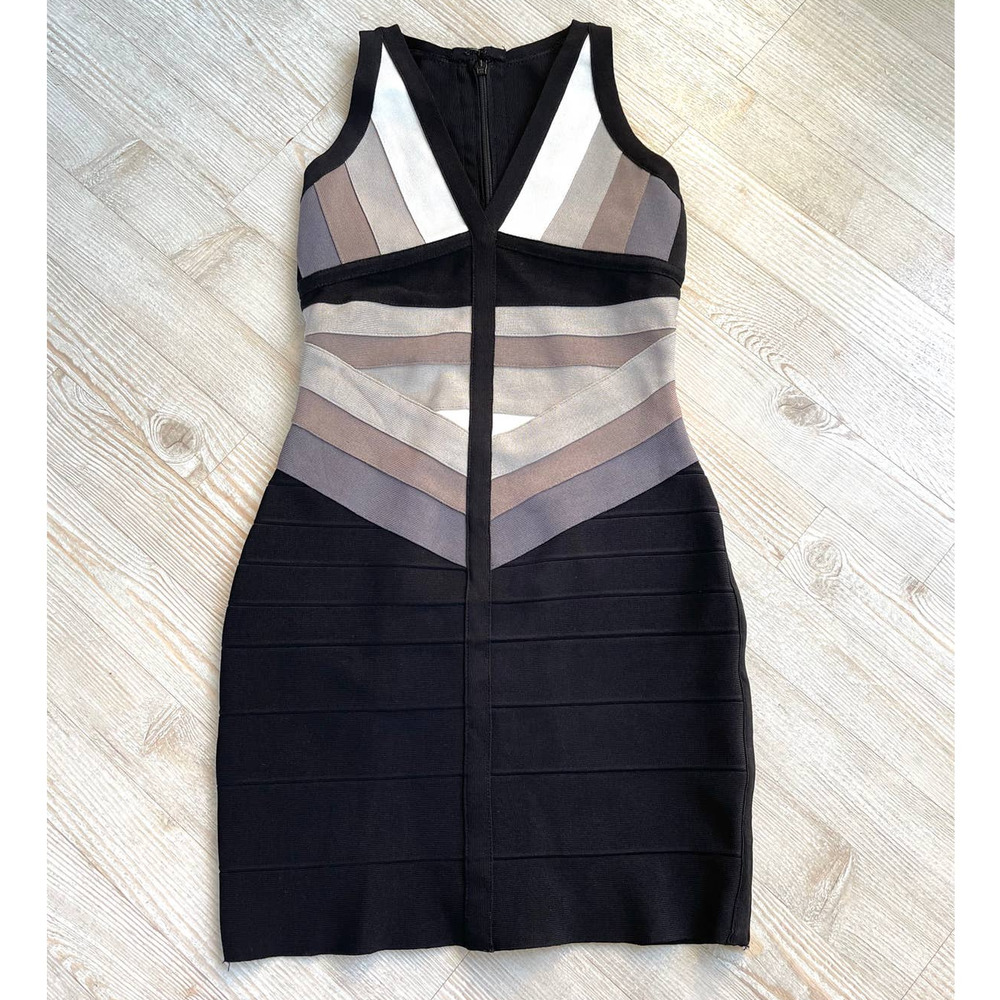Colorblock Bodycon Bandage Dress | Black/Tan Size Large